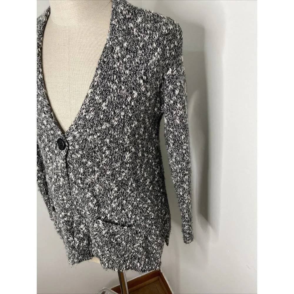 J Jill Cardigan Sweater Sz S Black White Chunky Pure Jill Pockets COtton